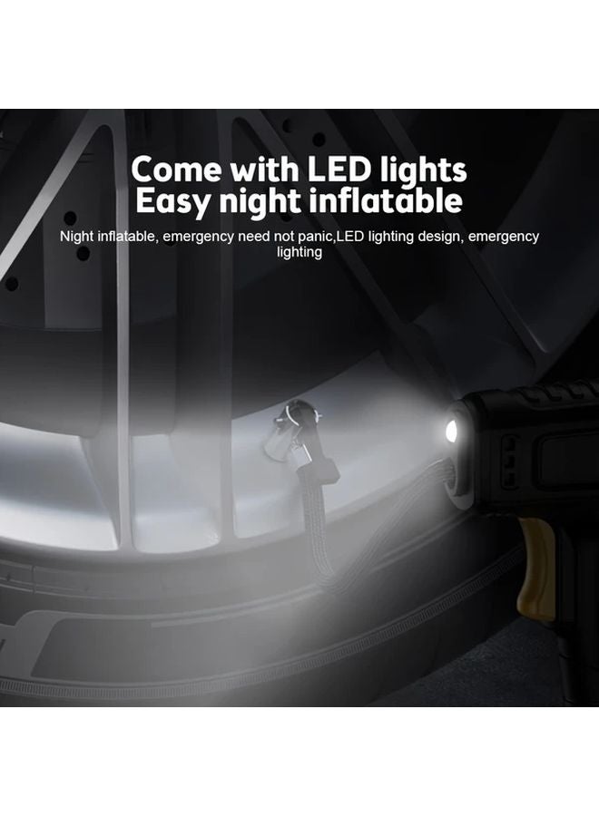 ضاغط هواء محمول لاسلكي قابل لإعادة الشحن عبر USB مع مقياس رقمي وضوء LED للسيارة والدراجة النارية والدراجة والكرة - Image 4